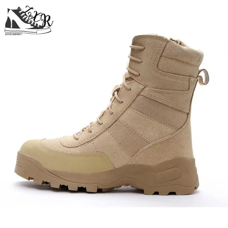 

Army Boots Mens Tactical Police Military With Zipper High Quality Leather Boot Men New Field Outdoor Western Work Boots