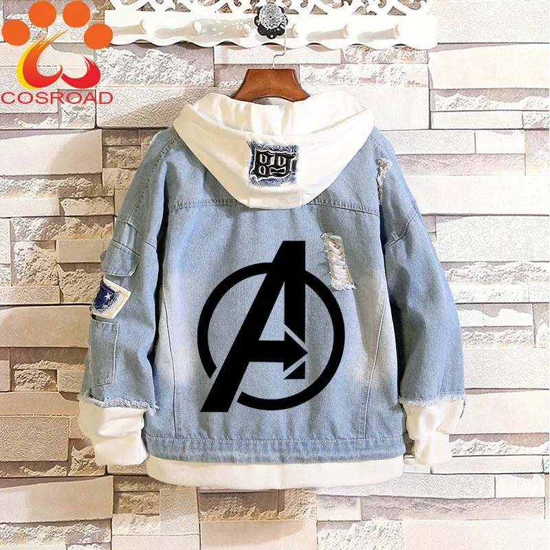 Cosroad The Avengers 4 Denim Jacket Batman Superman Cosplay Costume Superhero Men Women Halloween Hooded Jeans Coats