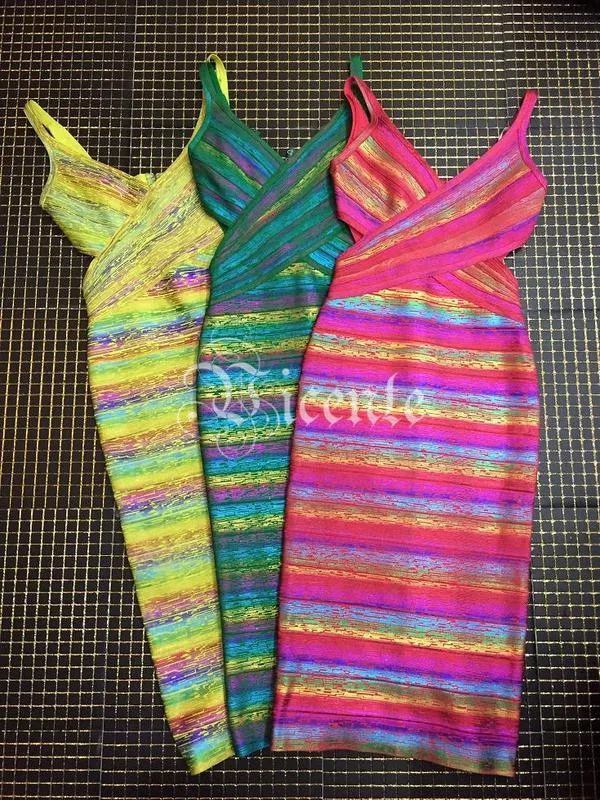 Горячая Распродажа! Модное разноцветное Полосатое Бандажное платье средней длины в стиле знаменитостей