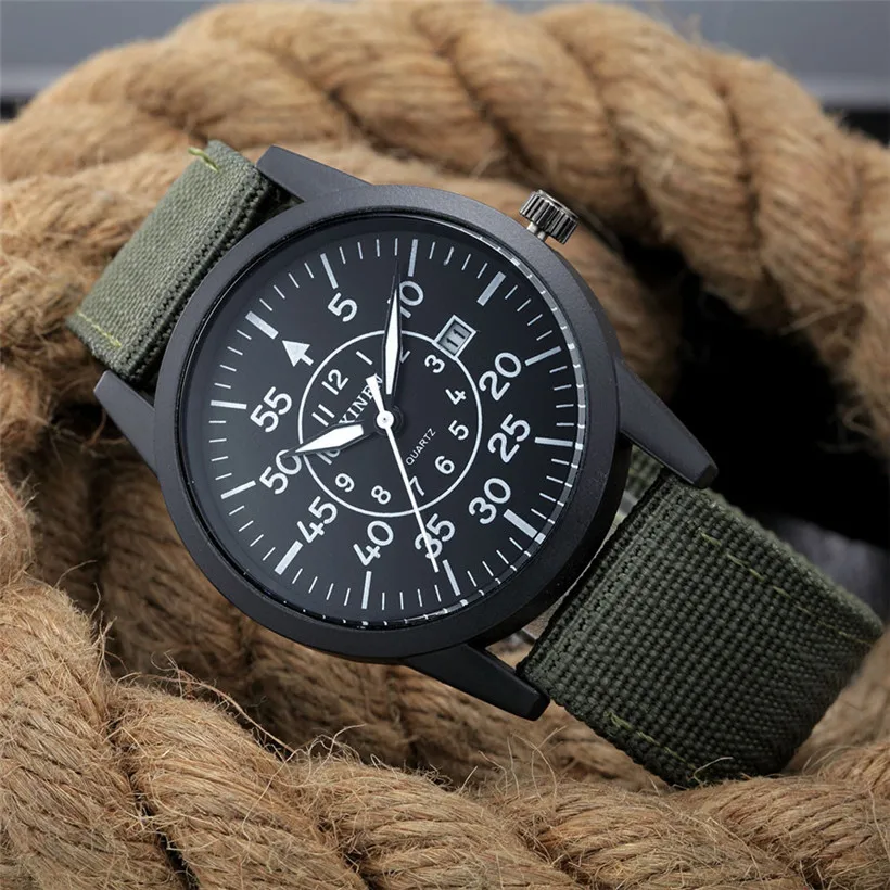XINEW Модные мужские брезентовые военные спортивные аналоговые кварцевые армейские наручные часы 0622