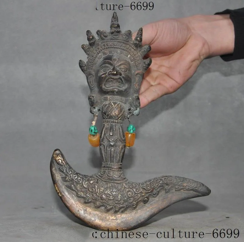 

christmas Tibet temple bronze inlay turquoise Mahakala Buddha Hatchet Phurba Vajra Dagger halloween