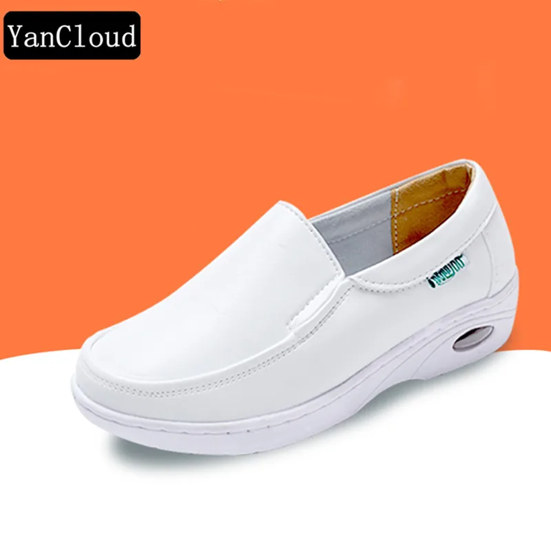 

Air Cushion White Nurse Shoes Winter Flats 2019 Platform Sneakers Warm Moccasins with Fur Slip on Loafers Cotton Shoes
