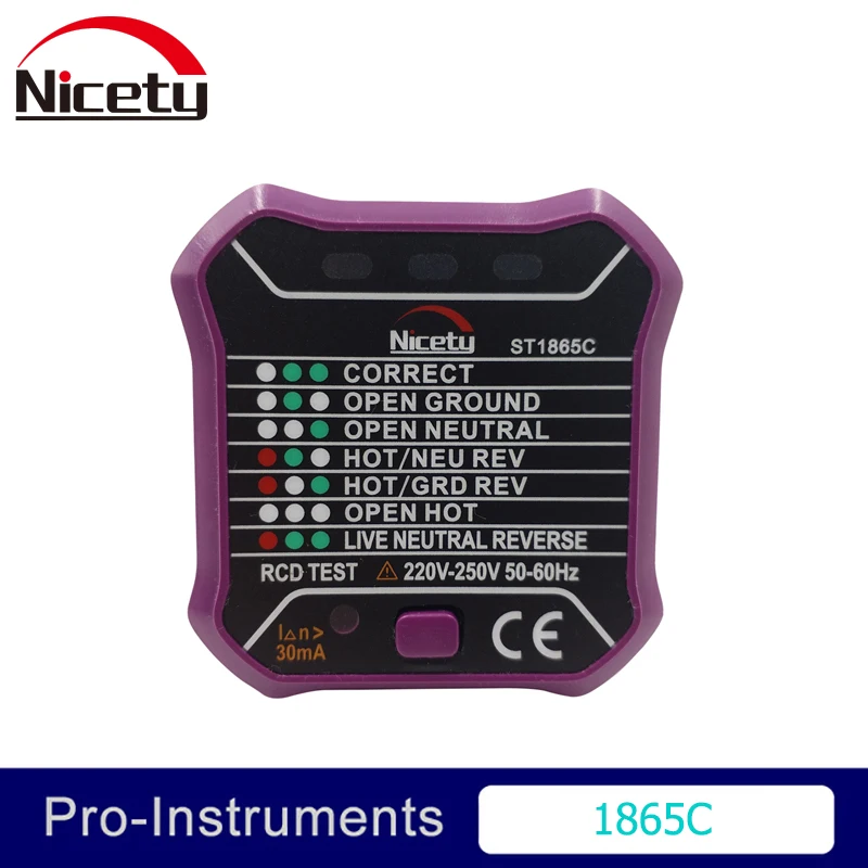 

Nicety ST1865C Socket Tester Voltage Detector UK Plug Automatic Electric Circuit Polarity Voltage Breaker Finder 220~250V OD