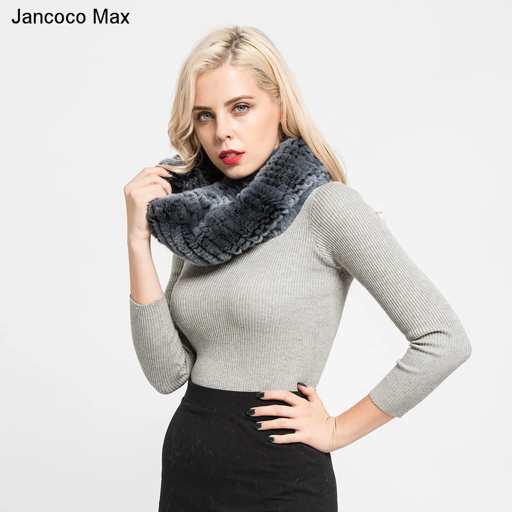 Jancoco Max 2019 новые зимние натуральная кролика рекс шаль женский шейный платок мягкой Одежда высшего качества шарф шеи Теплый S7127