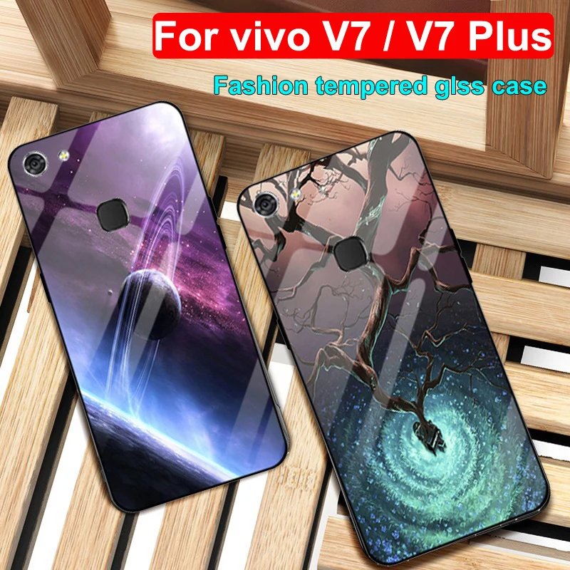 ДЛЯ vivo V7 V 7 Plus чехол звездное небо закаленное стекло + ТПУ Edge тонкий жесткий для