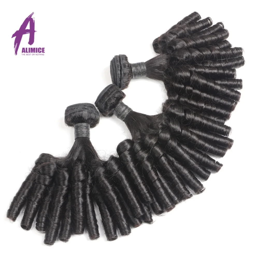 Alimice Brazilian Fummi Curly Hair 3 Bundles Deal Natural Color 12-30inch Hair Weave Bundles 100% Remy Human Hair Extensions (3)
