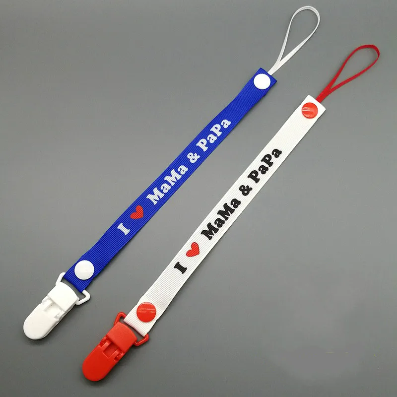 

Baby Pacifier Clip Chain Ribbon Holder Soother I Love Mom and Dad Pacifier Clips Leash Strap Nipple Holder For Infant Feeding