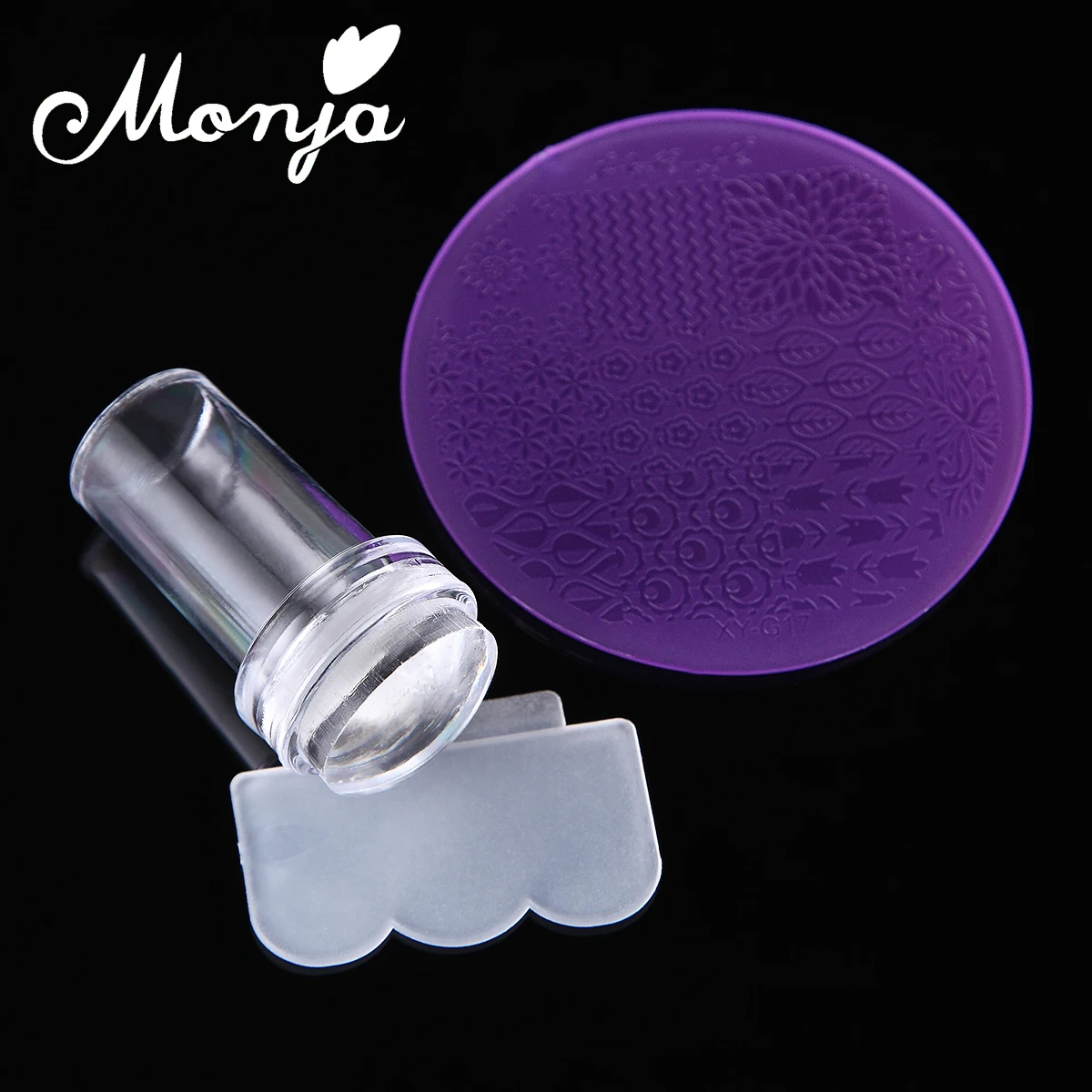 Monja 3 Colors Nail Art Jelly Silicone Stamper Scraper Plate Kit