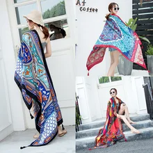 Этнический женский шарф с кисточками, большой платок, весенний и летний шелковый шарф для путешествий, пляжный солнцезащитный шарф