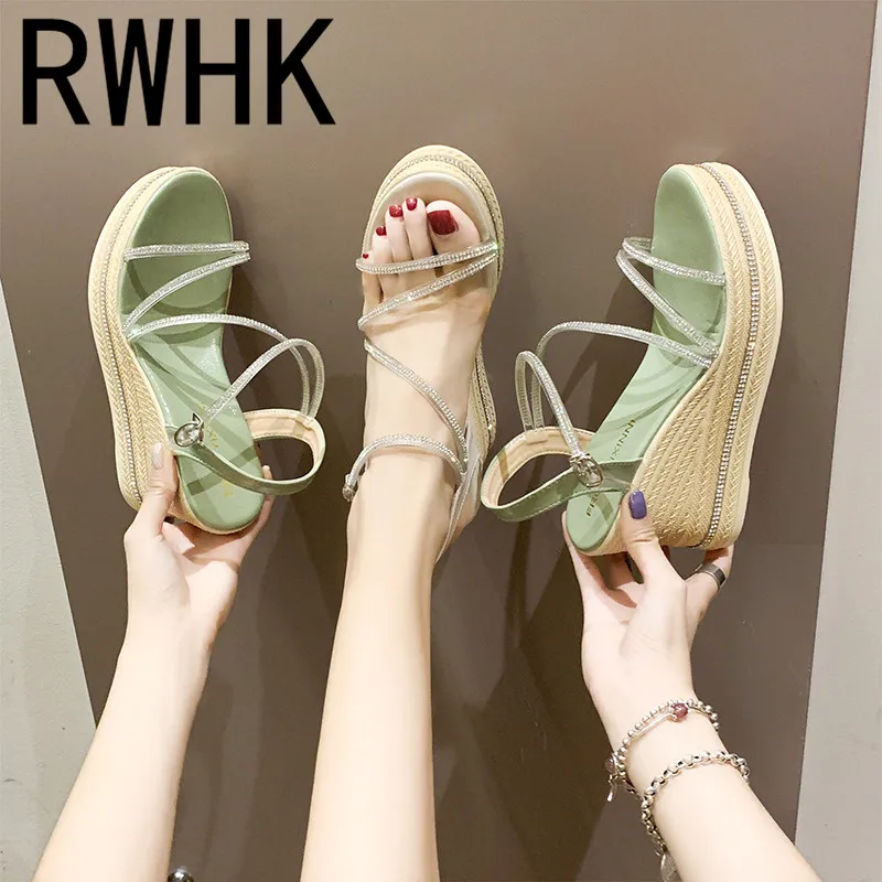

RWHK Summer female 2019 sponge cake sandals wedge rhinestone Korean version of the wild new thick bottom Roman sandals B123
