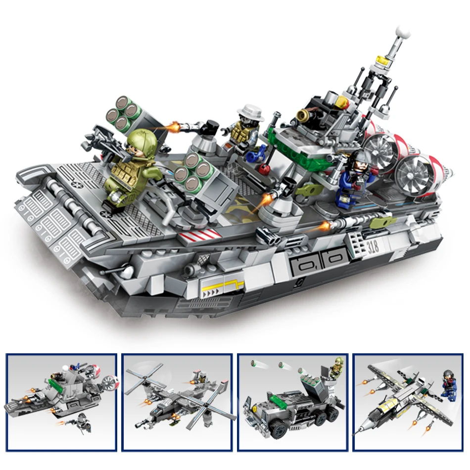 701 Stücke 4in1 Military Naval Schiff Boot Bausteine