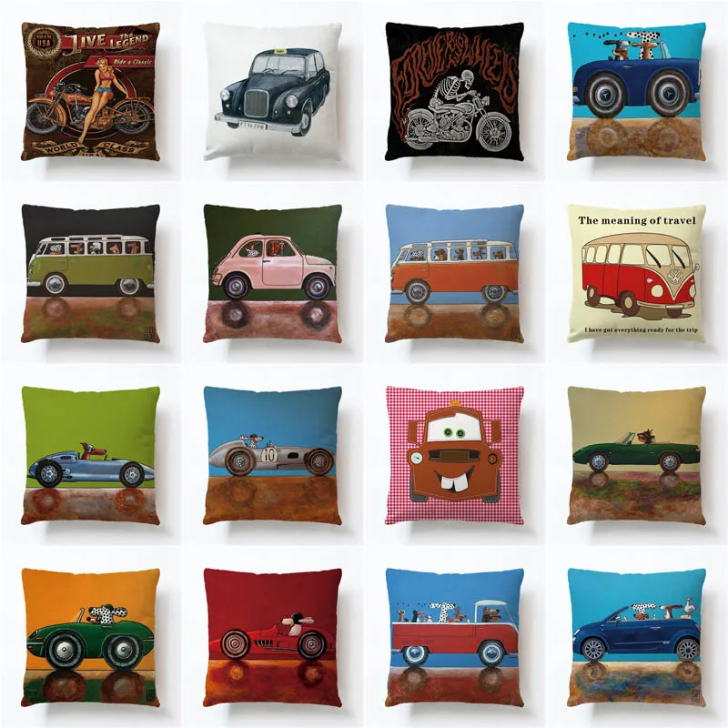 

Europe and the United States printing British wind car bus linen printing pillow cover custom car waist pillowcase cushion cover