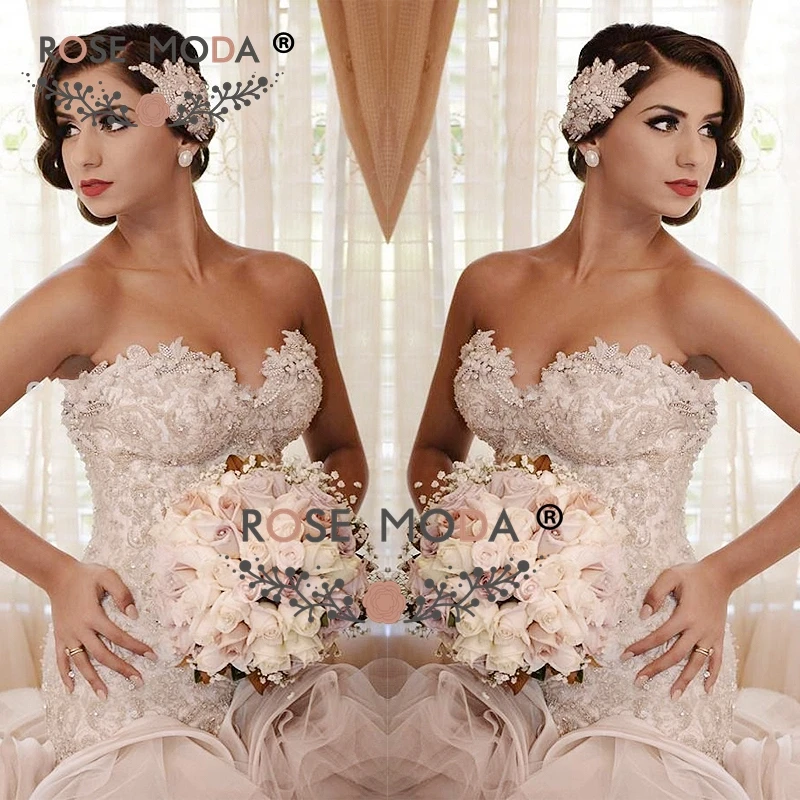 Rose Moda роскошное свадебное платье русалки с длинным шлейфом кружевные свадебные платья с кристаллами