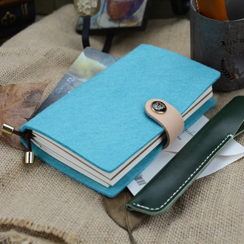 

junetree wool Traveler's Notebook Diary Journal Vintage Handmade Cowhide Gift Travel