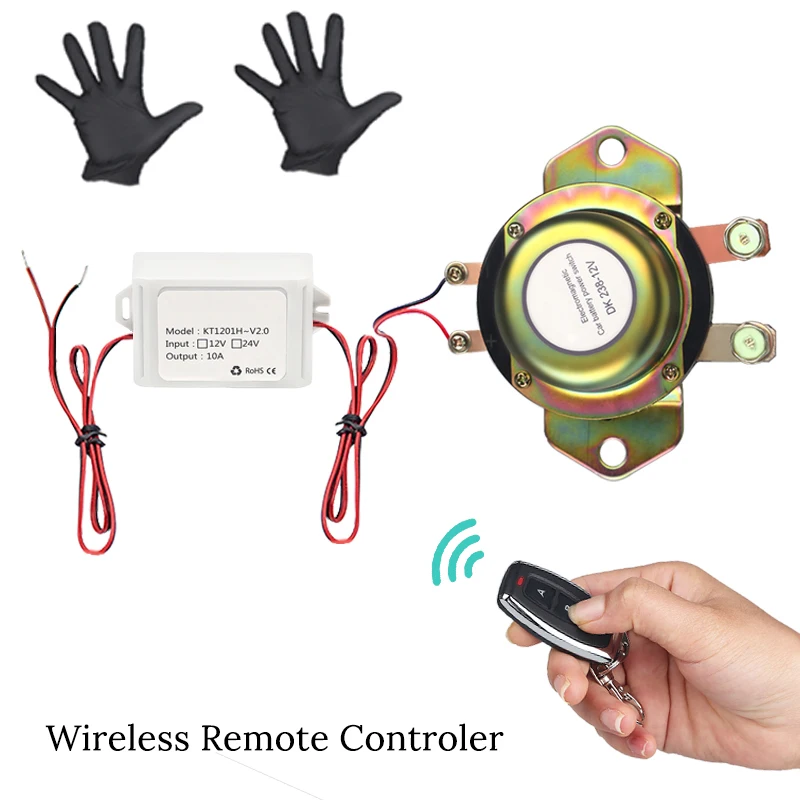 Автомобильный выключатель батареи 12 В автоматический электромагнитный разъединитель с фиксацией реле с пультом дистанционного управления+ перчатки