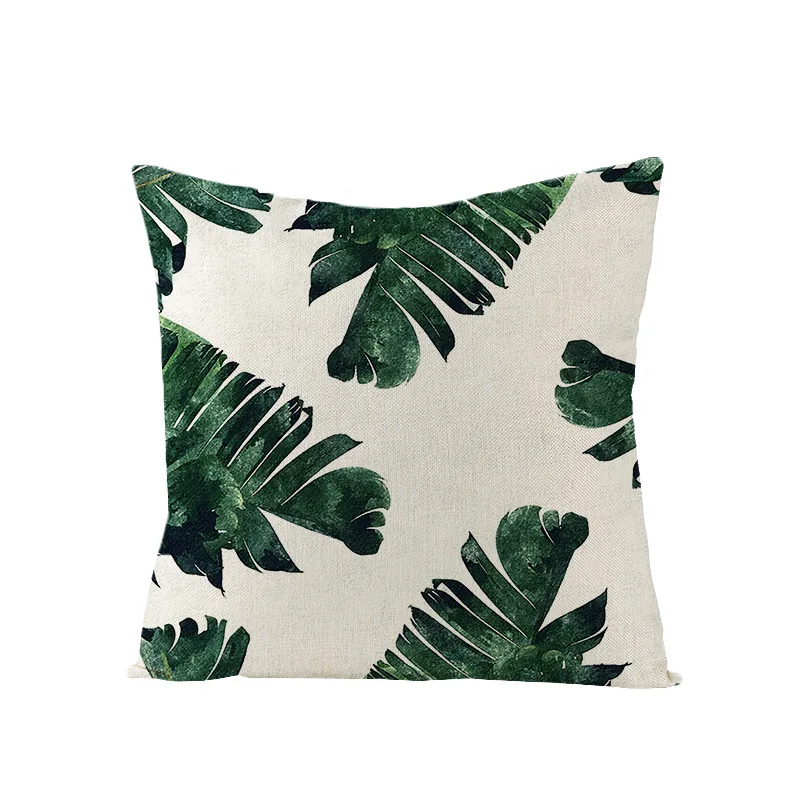 No pillow core Tropical plant rain forest cotton and hemp sofa pillow fresh living room Nordic green flax case with summerwaist