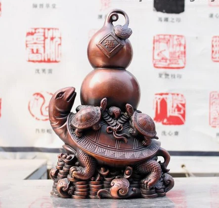 

k2143 China Feng shui Pure Red Bronze Lucky Yuan Bao wealth cucurbit tortoise Statue