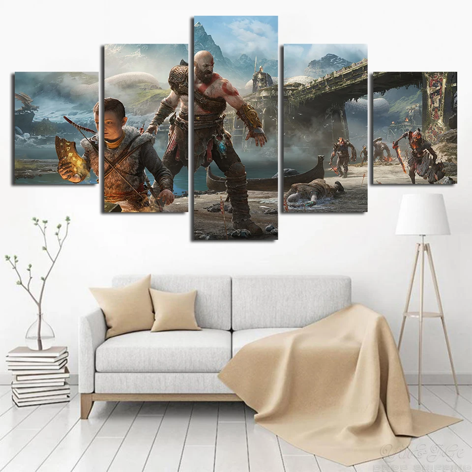 Wall-Frame-Modular-Prints-Picture-Artworks-5-Pieces-Finding-Treasure-God-Of-War-Canvas-Painting-Decor (2)