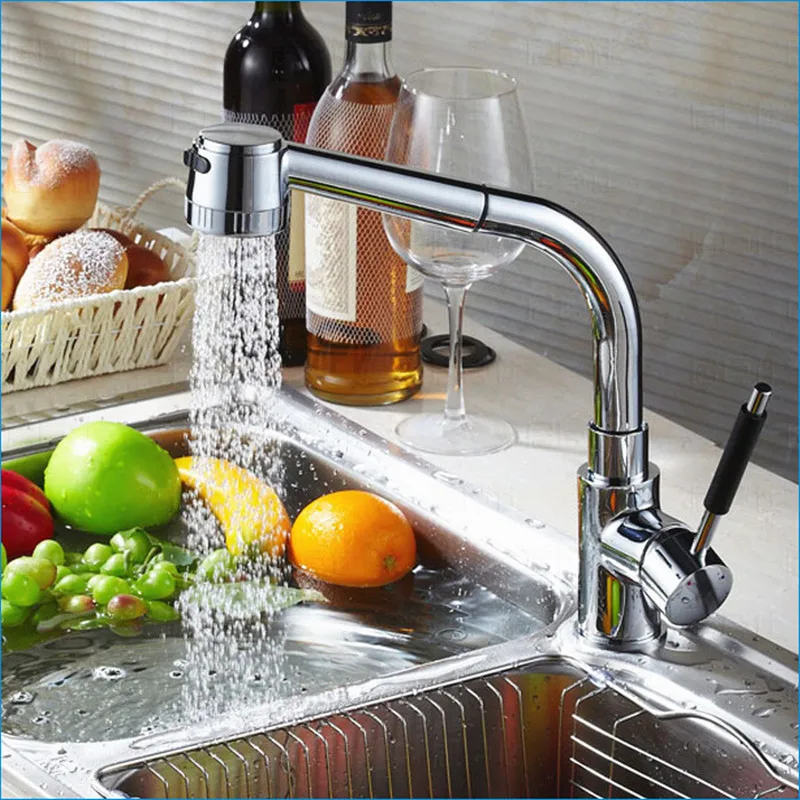 pull out spray kitchen faucet,Rotatable Vegetables basin sink faucet,Telescopic stretch brass