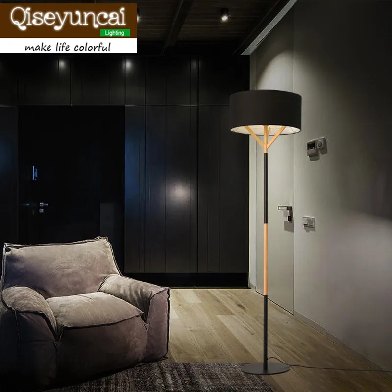 Qiseyuncai Nordic modern wooden Floor lights minimalist fashion vertical bedroom study living room cloth Floor Lamps