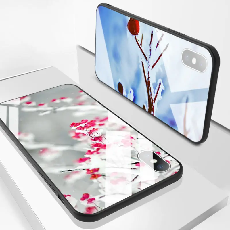 Чехол для телефона Moskado с цветком сливы iphone XS MAX XR Закаленное Стекло розовое