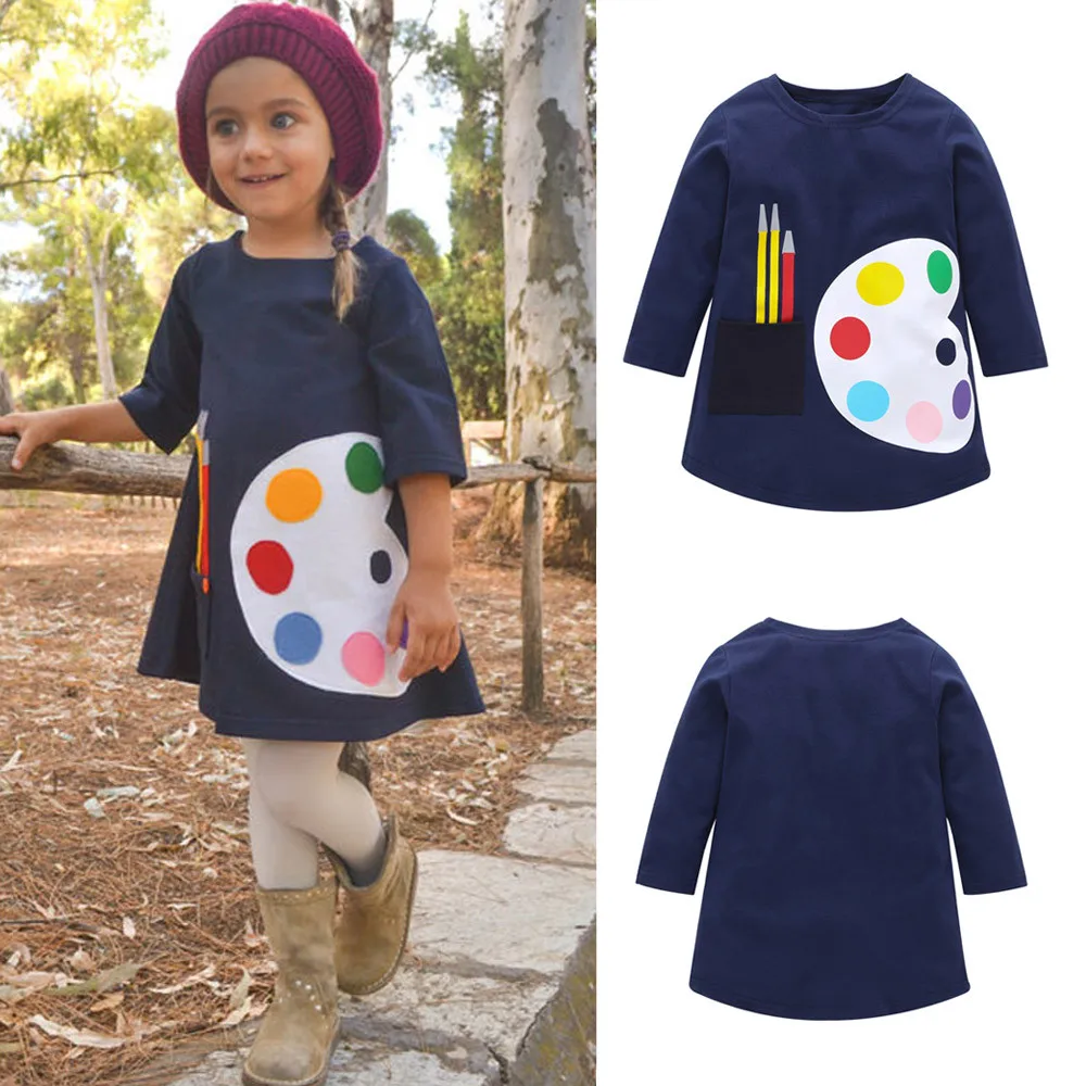 

Summer Small Fresh Toddler Baby Girl Kid Autumn Long Sleeve O-Neck Clothes Duck Print Birthday Party Princess Party Dress