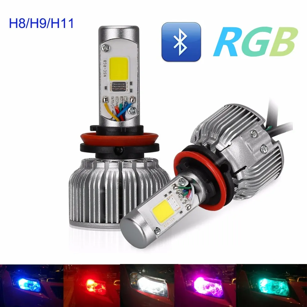 Suparee 2pcs 60W Auto RGB H8 H9 H11 Headlights Bulb Super Bright COB