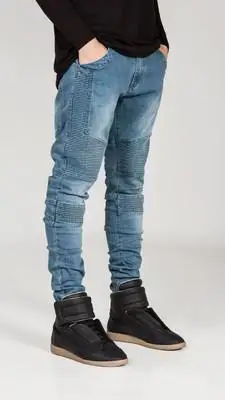 Модные джинсы известного бренда для мужчин s белые обтягивающие джинсы хип-хоп эластичные складные узкие брюки джинсы шаровары мужские s джинсы для мотоциклистов - Цвет: Синий