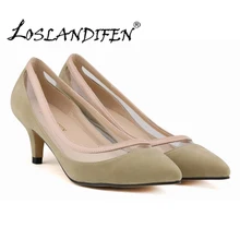 LOSLANDIFEN New Fashion Shoe Women Pointed Toe Red Bottom Low Heel Pump Lady Single Ol Work Career Spring Fall Shoes 678-2VE