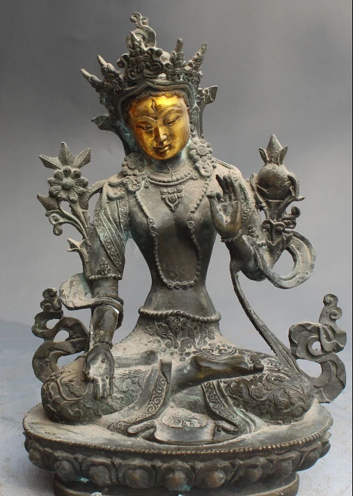 

dr007 11" Old Tibet Buddhism Bronze Gilt 7 Eyes Wealth Tara Goddess Buddha Statue