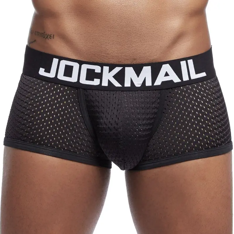 JOCKMAIL, новинка, сексуальное мужское нижнее белье, боксеры, дышащая сетка, боксеры, мужские трусы, cueca, гей, с мешочком для пениса, трусы для мужчин, s - Цвет: Черный