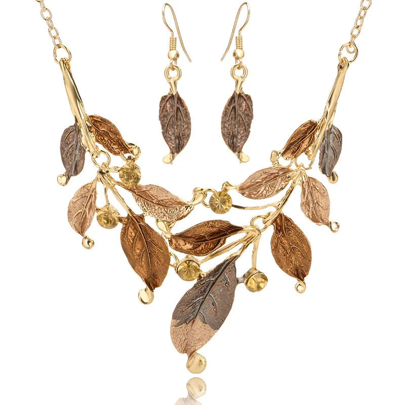 

Vintage Necklace and Earrings Bohemia Hight Quality Colorful Leaf Painting Jewelry Set Gift for Women Party Jewelry Accessories