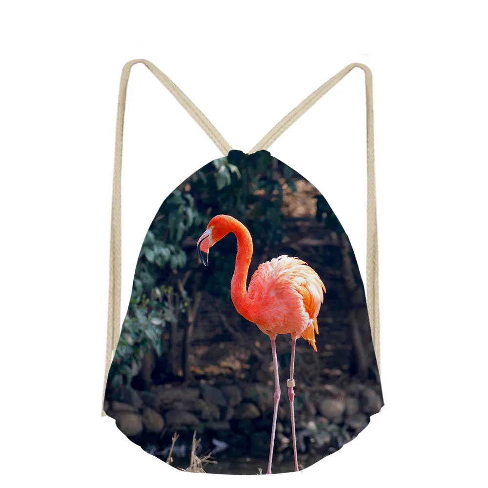 Бесшумный дизайн 3D Фламинго с животным принтом пользовательские школьные сумки книжные сумки для девочек Сумка на шнурке детские