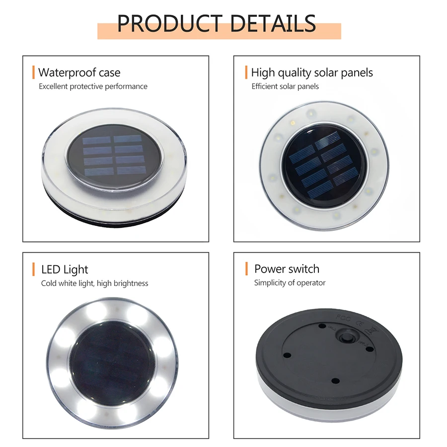 8 светодио дный s на солнечной энергии подземный свет Круглый Открытый Двор Сад палуба дорожная лампа светодио дный домашний светодиодный