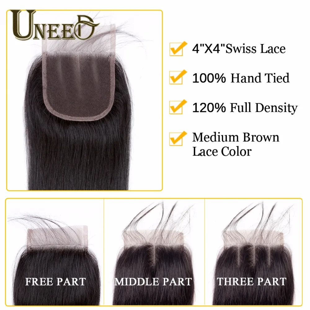 Uneed Hair Peruvian Straight Hair Bundles With Closure 4X4 100% Remy Peruvian Human Hair Weave 3 or 4 Bundles With Lace Closure Uneed Hair Peruvian Straight Hair Bundles With Closure 4X4 100% Remy Peruvian Human Hair Weave 3 or 4 Bundles With Lace Closure