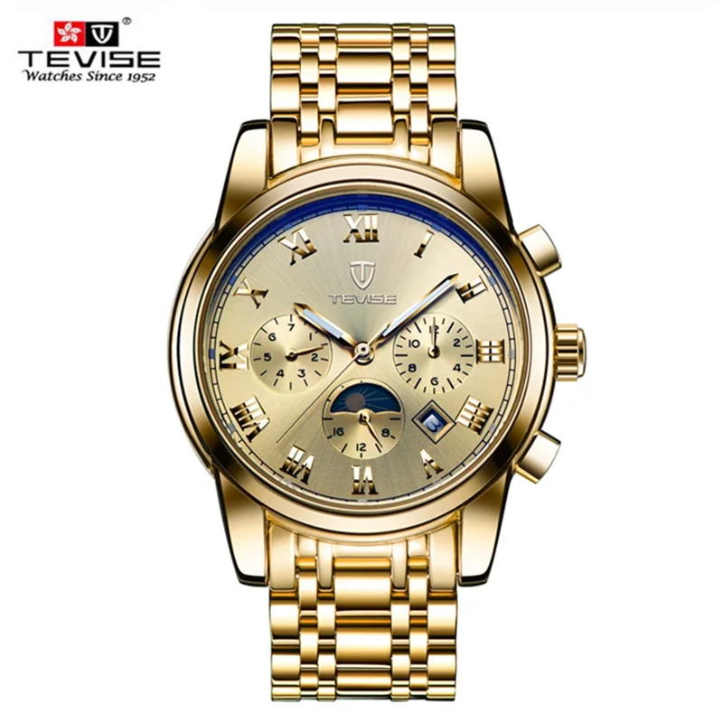 

2017 Mechanical Watches Luxury Top Brand TEVISE Men Sport Watch Gold Clock Mens Calendar Automatic Wristwatch With Moon Phase