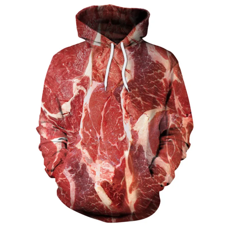 Bionic Pork pattern and Vegetable+ beef pattern 3D Digital Printing Raw Meat Hoodie Fishing Hunting Coats Jackets - Цвет: Pork pattern