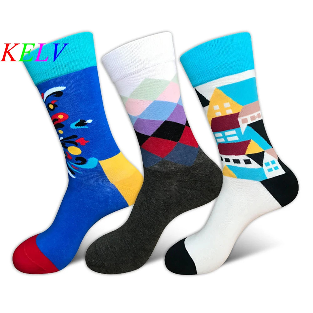 

KELV 1 Pair Hot Harajuku Art Socks Professional Brand Cycling Sport Socks Feet Breathable Wicking Socks Cycling Happy Men Socks