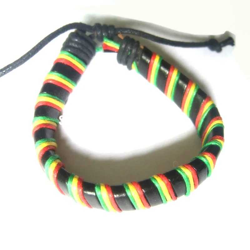 

5pcs Rasta Bracelet PU Braided Twine leather Cotton Silk bracelet WRISTBAND Jamaica Surfer Boho