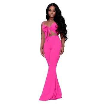 

New Women Clubwear Flares Pants Summer Playsuit Bodycon Party Jumpsuit Sexy V Neck Solid Romper Trousers