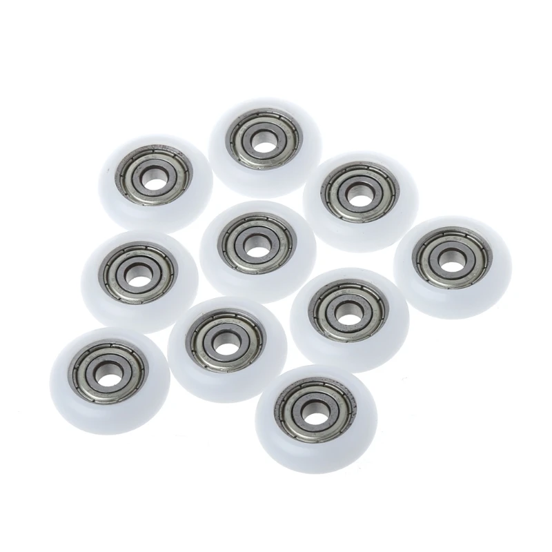 

10 Pcs 5x23x7.3mm Nylon Plastic Carbon Steel Bearings Pulley Wheels Embedded Groove T15