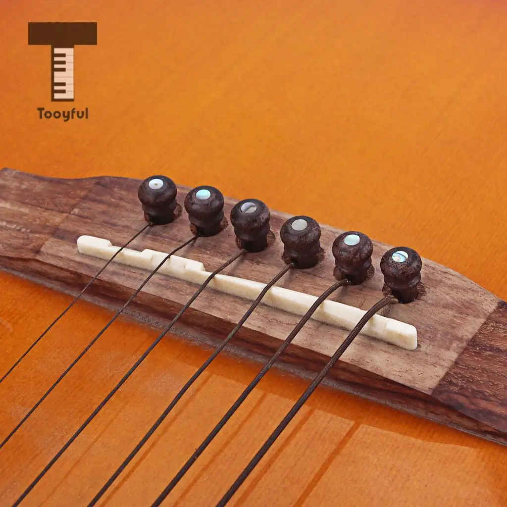 6 Pcs Rosewood Guitar Bridge String Pins Pegs with Inlay Dot for Acoustic Guitar