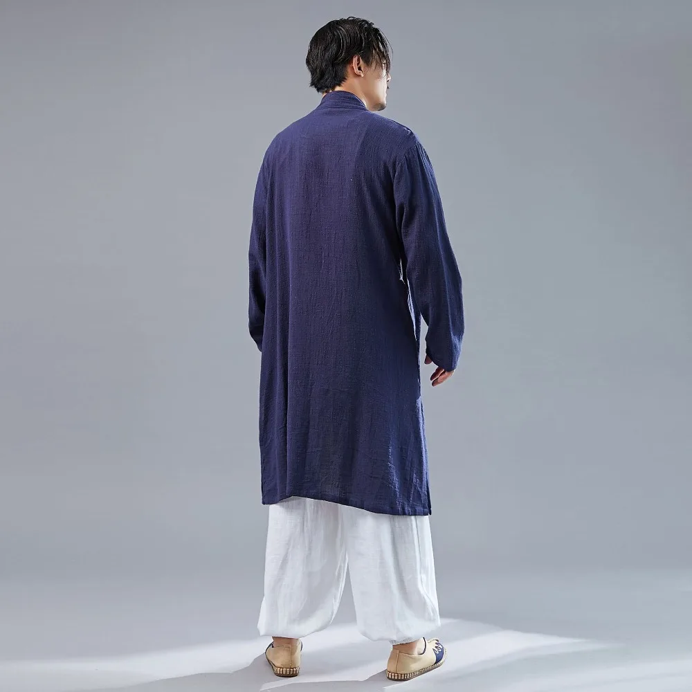 LZJN 2019 Casual Long Sleeve Shirt Summer Men's Vintage Embroidery Kimono Cardigan Cotton Linen Cloak Poncho Open Front Coat (19)