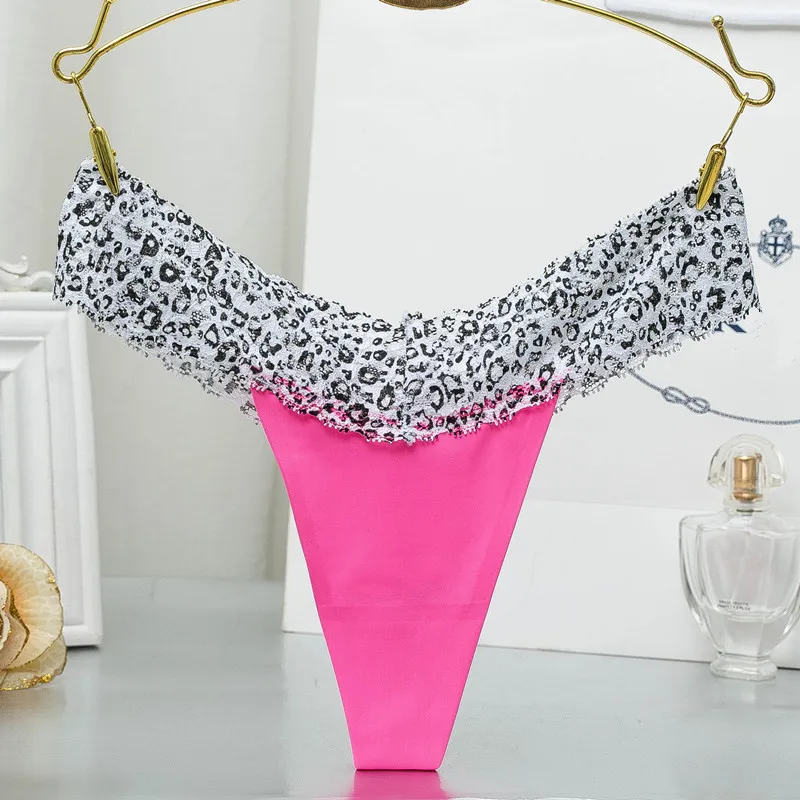 Plus Size Women's Sexy Lace Panties Breathable Cotton Briefs Leopard Female Underwear Tanga Seamless Thongs and G String (8)