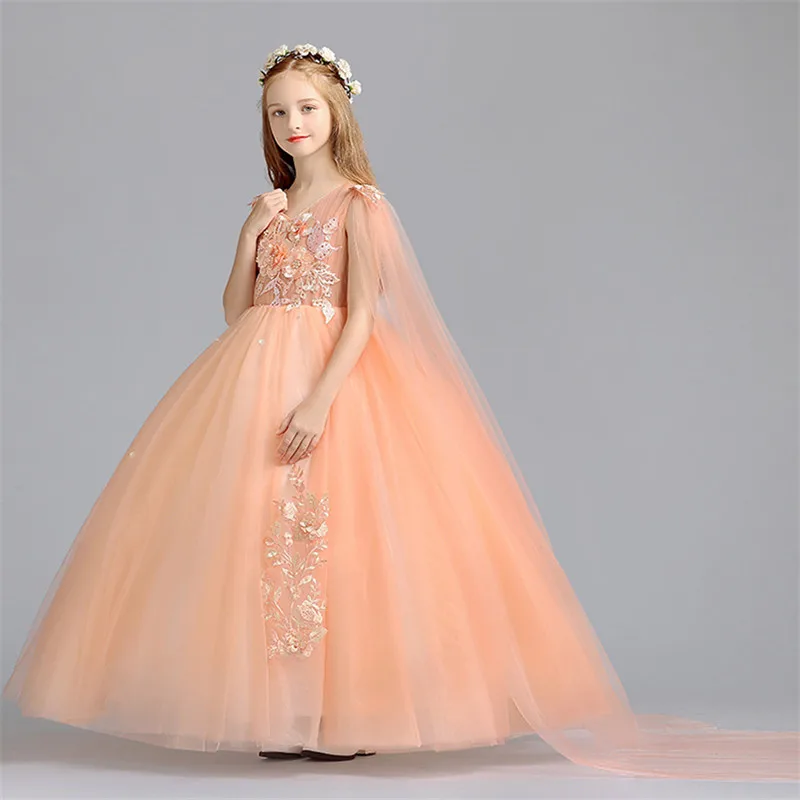 US $105.83 2020 Girls Children Luxury Embroidery Flowers Birthday Wedding Party Princess Dress Host Piano Costumes Model Catwalk Prom Dress