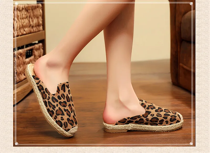 Lady Slippers2019 New Summer Sexy Casual Mules Shoes Round Toe Canvas Leopard Slides Footwear Slip on Fisherman Woman Espadrille (28)