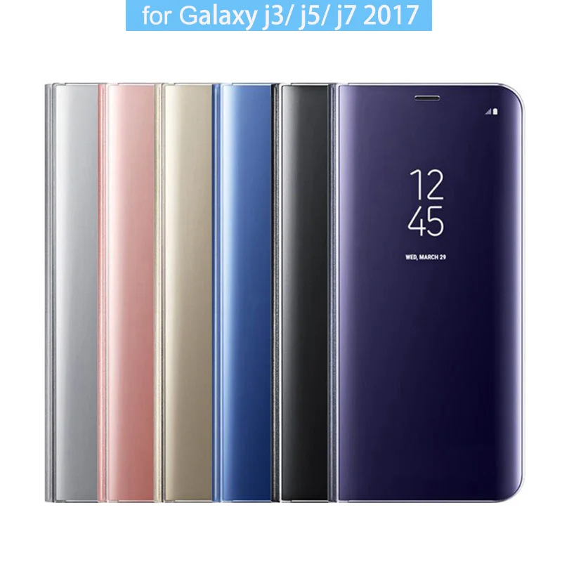 Роскошный прозрачный зеркальный кожаный чехол-подставка для телефона Samsung Galaxy J3