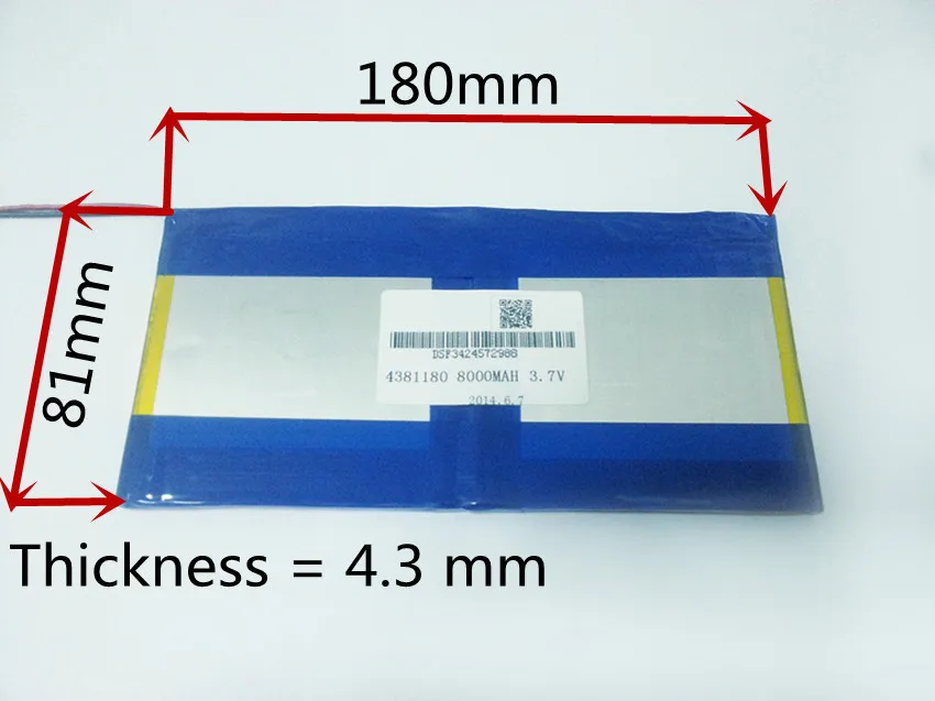 

3.7V,8000mAH,[4381180] PLIB (polymer lithium ion battery) Li-ion battery for tablet pc, M9 pro 3g / max M9 quad core