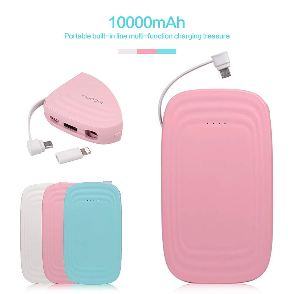 

KISSCASE 10000mAh Ultra Slim Portable Power Bank External Battery Pack Power Bank with Built in Cable For All Smartphone Charger