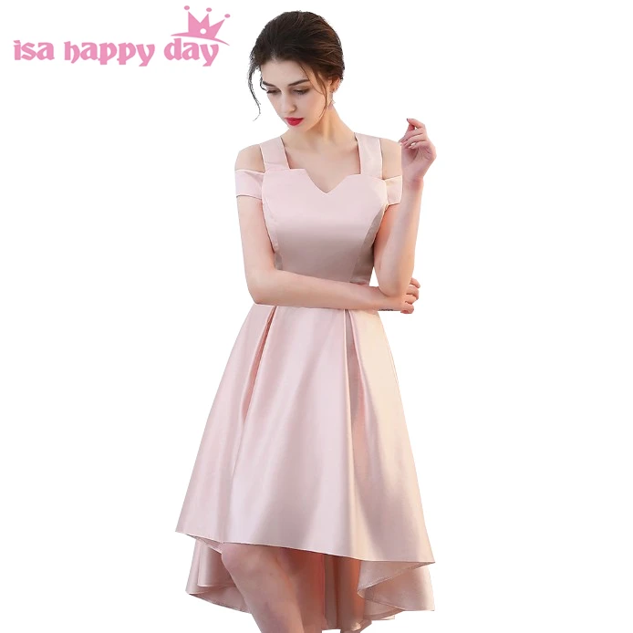

sweet 16 womens pink straps dresses short front long back high low beach picture sexy sparkly satin ball prom dress H4259